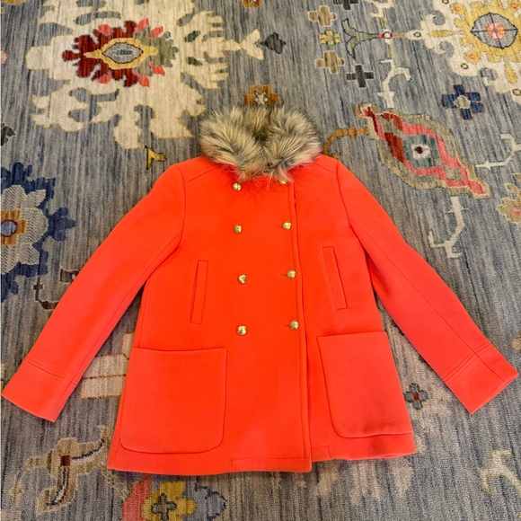 J Crew Crewcuts Girls' Chateau Faux Fur Collar Coat Orange Size 16